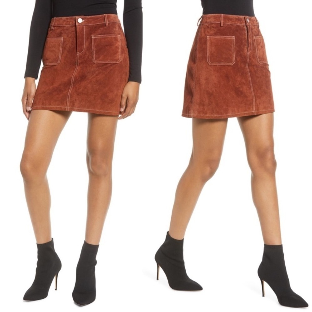 BLANK NYC Brown Suede Patch Pocket Mini Skirt Size 25 - Picture 3 of 10